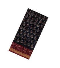 Black Printed Chanderi Cotton Saree With Zari Border-CC1530