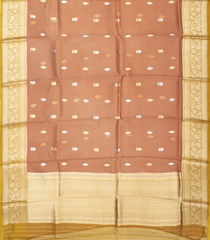 Brown Handloom Banarasi Organza Silk Saree With Floral Motifs-BE1394