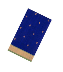 Blue Handloom Silk Cotton Saree With Buttas & Contrast Border-SC4713