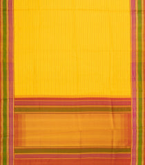 Yellow Handloom Kanchipuram Silk Saree With Stripes & Contrast Border-KA14823