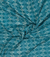 Cyan Printed Jaipur Cotton Saree With Floral Motifs-JC1616