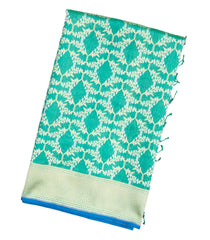 Turquoise Handloom Organza Satin Soft Silk Saree With Floral Jaal Motifs-SO4062