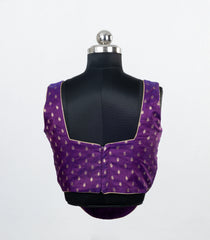 Purple Woven Ready Made Blended Raw silk Co Ord Blouse With Side String Shaper-RB5192