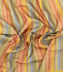 Mustard Printed Synthetic Tussar Silk Saree With Multi Colour Stripes-SY0528