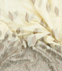 Off White Woven Art Linen Saree With Leafy Motifs-BL5644
