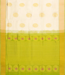 Off White Handloom Silk Cotton Saree With Buttas & Contrast Zari Border-SC4659