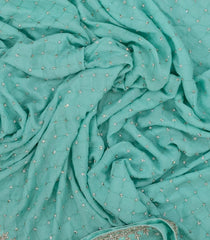 Turquoise Woven Blended Georgette Saree With Embroidered Floral Motifs-EN1856