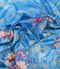 Light Blue Printed Synthetic Dola Silk Saree With Zari Butta & Border-SY0278