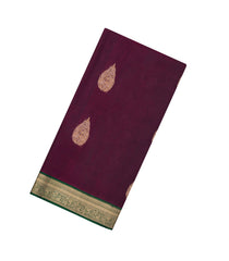 Burgundy Handloom Silk Cotton Saree With Buttas & Zari Border-SC4528