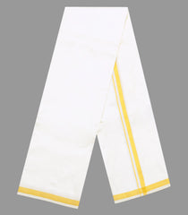 White Handloom Pure Silk 9 Yards Dhoti With 5 Yards Angavasthram-CD1545