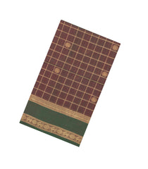 Brown Handloom Silk Cotton Saree With Checks & Yazhi Motifs-SC4045