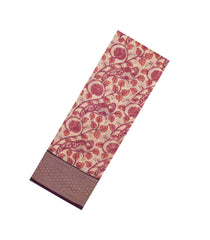 Cream Printed Chanderi Cotton Saree With Zari Border-CC1541