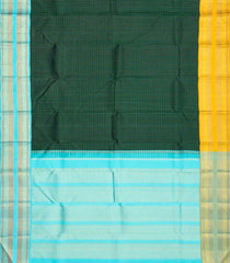 Bottle Green Handloom Korvai Kanchipuram Silk Saree With Zari Stripes-KA12609