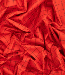 Red Handloom Korvai Kanchipuram Silk Saree With Checks & Contrast Border-KA13380