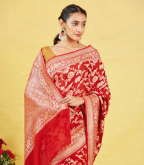 Red Banarasi Khaddi Georgette Silk Saree With Vanasingaram Motifs