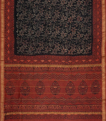 Black Printed Chanderi Cotton Saree With Zari Border-CC1647