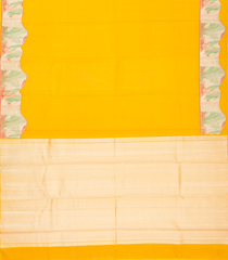 Mustard Handloom Plain Kanchipuram Silk Saree With Abstract Motifs In Border