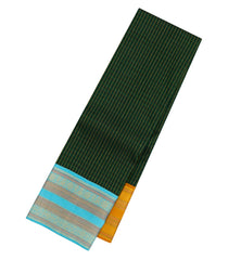 Bottle Green Handloom Korvai Kanchipuram Silk Saree With Ganga Jamuna Border-KA13687