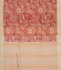Crimson Handloom Tussar Silk Saree With Printed Floral Motifs-TU3135