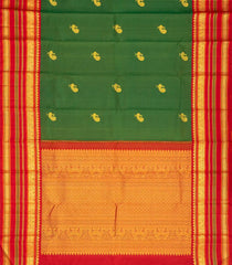 Dark Green Handloom Korvai Kanchipuram Silk Saree With Buttas & Contrast Border-KA13007