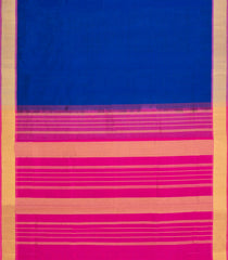 Blue Handloom Silk Cotton Saree With Stripes & Contrast Border-SC4710