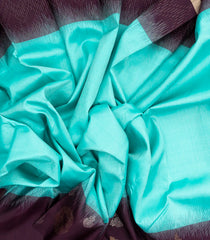Turquoise Handloom Soft Silk Saree With Checks & Contrast Border-SO4032