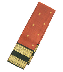 Rust Handloom Kanchipuram Silk Saree With Annam Motifs-KA13288