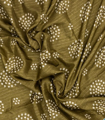 Olive Green Printed Synthetic Dola Silk Saree With Motifs & Zari Stripes-SY0448