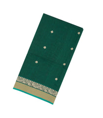 Dark Green Handloom Bengal Cotton Saree With Floral Buttas-BG1208