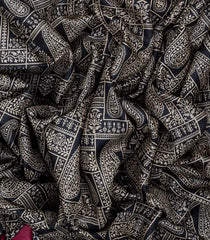 Black Handloom Tussar Silk Saree Printed With Paisley Motifs