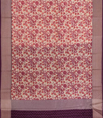 Cream Printed Chanderi Cotton Saree With Zari Border-CC1541