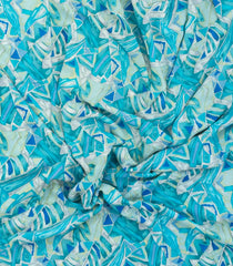 Turquoise Printed Crepe Silk Saree With Abstract Motifs-PS0910