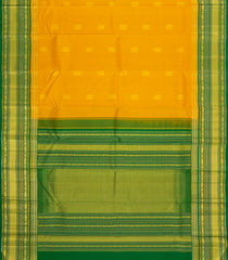 Mustard Handloom Korvai Kanchipuram Silk Saree With Checks & Kanchipuram Butta Silk Sarees-KA16582