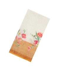 Beige Printed Synthetic Linen Saree With Floral Motifs-SY0049