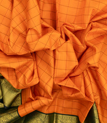 Mango Yellow Handloom Korvai Kanchipuram Silk Saree With Checks-KA12904