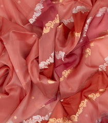 Dusty Pink & Peach Handloom Banarasi Organza Silk Saree With Floral Motifs-BE1676