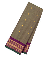 Sage Green Handloom Gadwal Silk Cotton Saree With Buttas & Contrast Border -GA0471