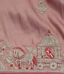 Peach Woven Synthetic Blended Saree With Embroidered Motifs-EN1996