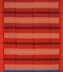 Rust Handwoven Tussar Silk Saree With Micro motifs & Stripes-Rust