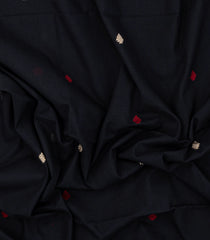 Black Handloom Bengal Cotton Saree With Floral Buttas-BG1619