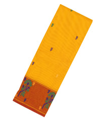 Yellow Woven Chettinad Cotton Saree With Buttas & Contrast Border-CN1818