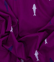 Purple Handloom Bengal Cotton Saree With FIsh Buttas-BG1750