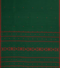 Bottle Green Handloom Bengal Cotton Saree With Coin Buttas-BG1759