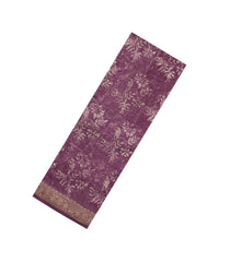 Burgundy Printed Chanderi Cotton Saree With Zari Border-CC1537