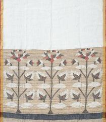 White Handloom Tussar Silk Saree With Printed Floral Pallu-TU2875