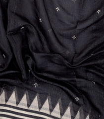Black Printed Synthetic Linen Saree With Temple Border-SY0477