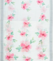 White Printed Synthetic Linen Saree With Floral Motifs-SY0180