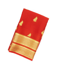 Red Mysore Crepe Silk Saree With Floral Buttas & Zari Border