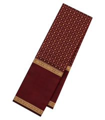 Dark Maroon Handloom Kanchipuram Silk Saree With Checks & Buttas-KA14364