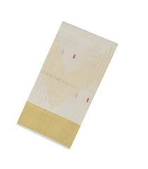 White Handloom Kerala Cotton Saree With Stripes & Chevron Motifs-KEC1059